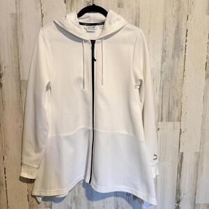 Puma Woman's Small White Zip Up Hoodie Mesh Hem Athleisure Lightweight Jacket